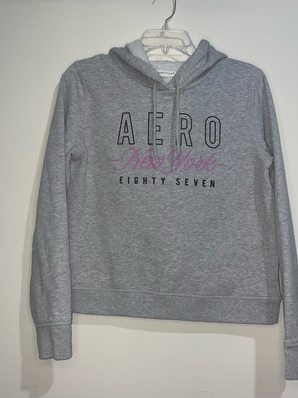 Aeropostale Fleece Lined Light Grey M 87 Graphic Drawstring Hoodie